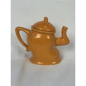 Ganz Dancing Teapot Whimsical Vintage Art Decoration Ceramic Orange Small 5 Inch